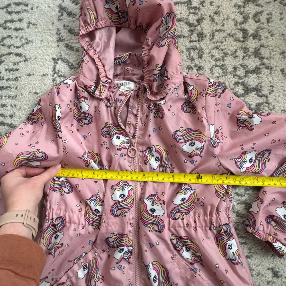 H&M Light Pink Hooded Unicorn Windbreaker Sz 7